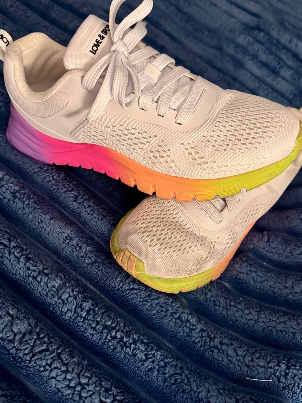White Women's Running Sneakers with Rainbow Sole